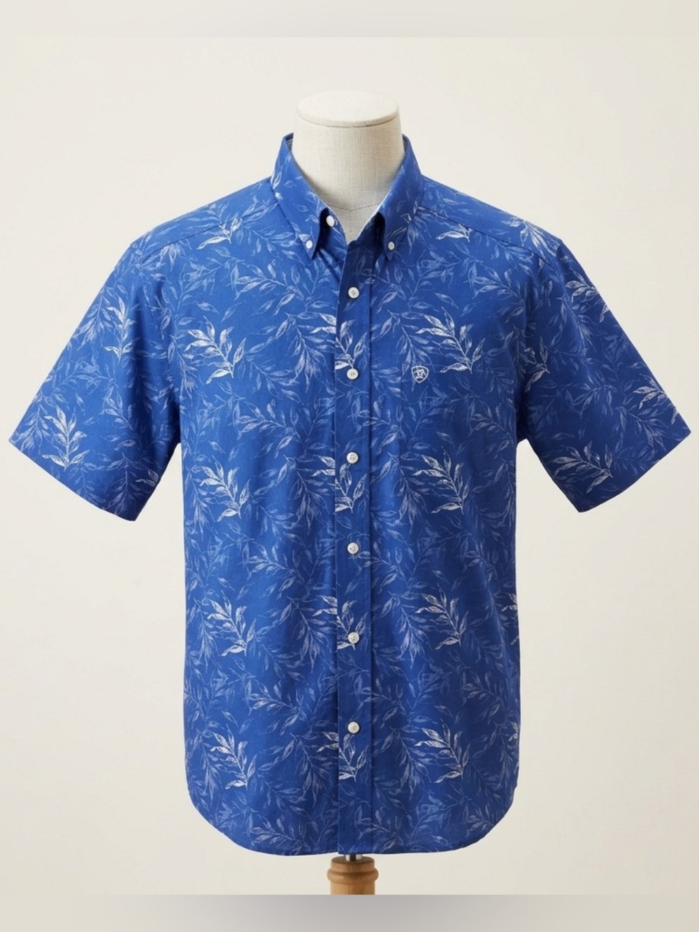 Ariat Mens XL Tall Blue Floral Short Sleeve Shirt Wrinkle Free Hawaiian Tropical